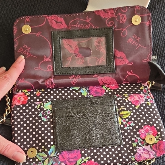 Betsey Johnson Polka Dot Floral Crossbody Bag - Black and Pink - Picture 5 of 11